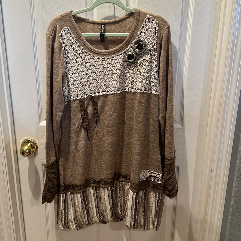 Scared thread la fallish mixed fabrics long sleeve sweater dress Round-neck XL